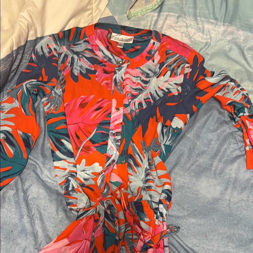 Tropical Print Button-Up Dress